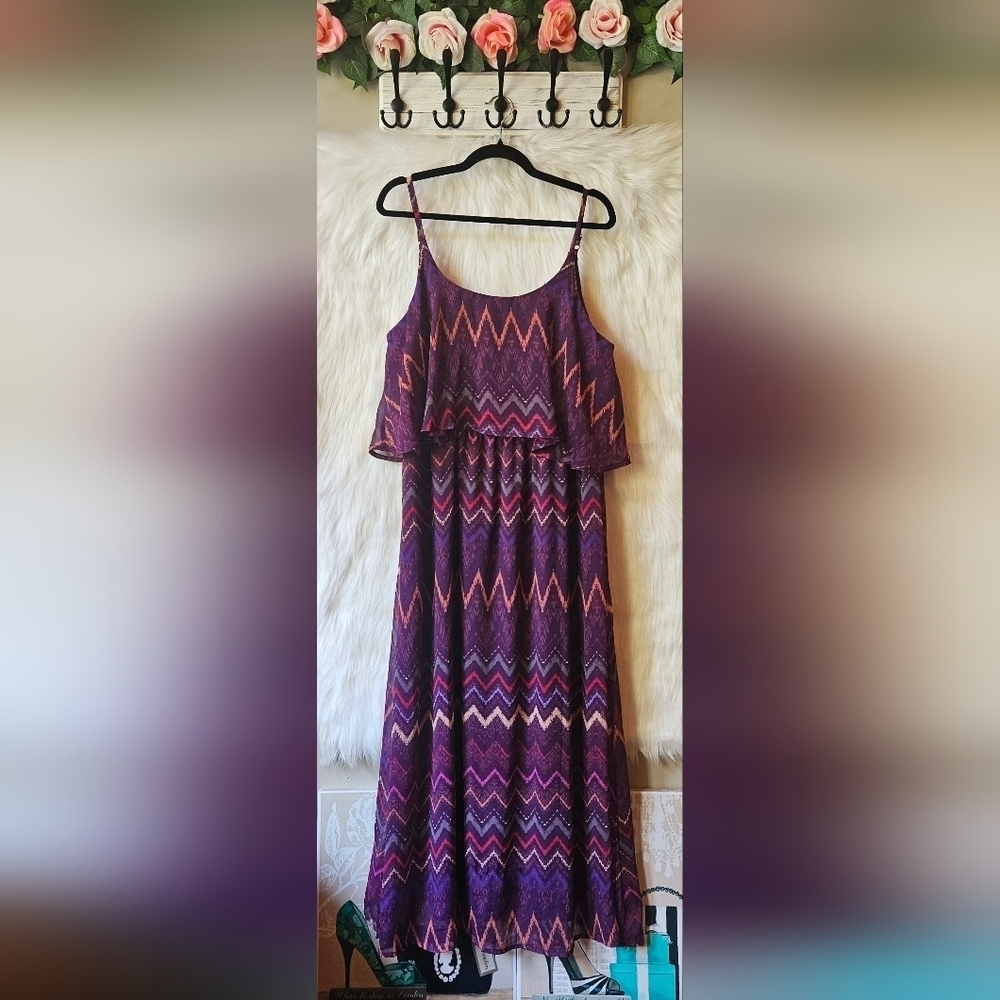 Faded Glory Aztec Bohemian Tiered Maxi Sundress